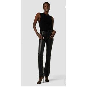 NWT HUDSON JEANS Black faux leather Barbara High-Rise Bootcut Jean w slithem UUU